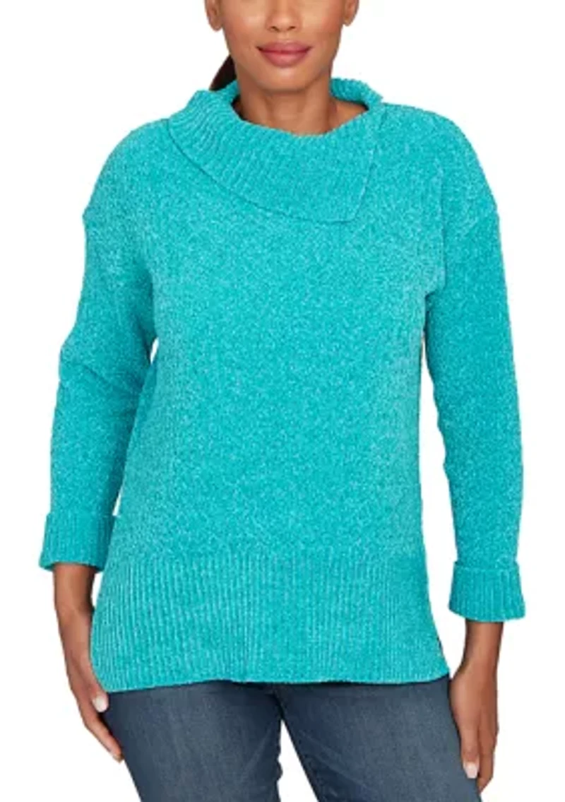 Petite Split Cowl Chenille Pullover Sweater