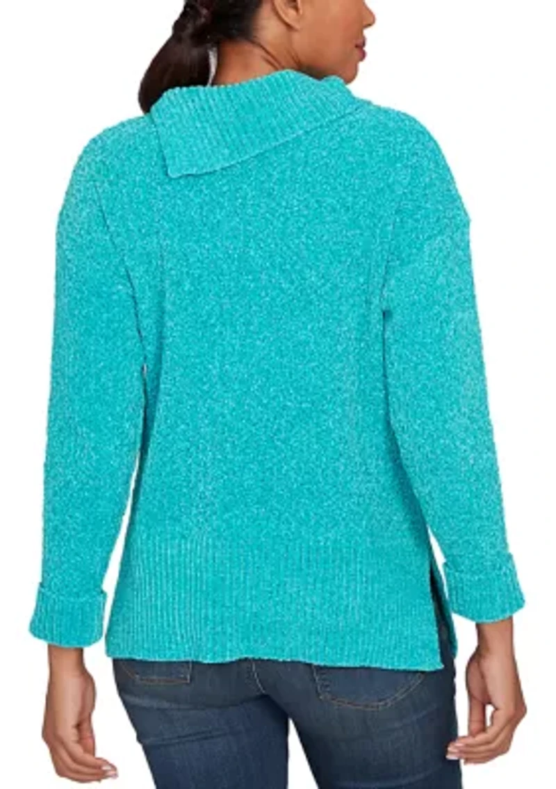 Petite Split Cowl Chenille Pullover Sweater