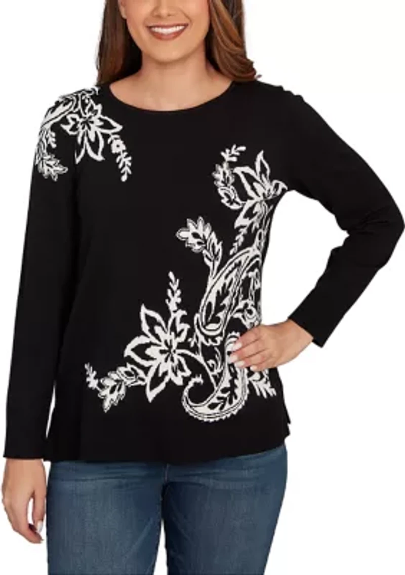 Petite Floral Paisley Jacquard Sweater