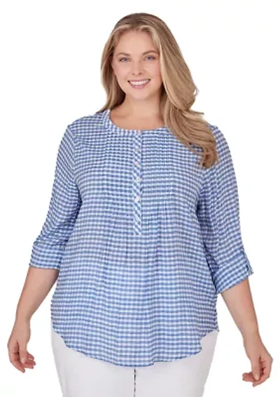 Plus Gingham Silky Henley Top