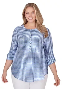 Plus Gingham Silky Henley Top