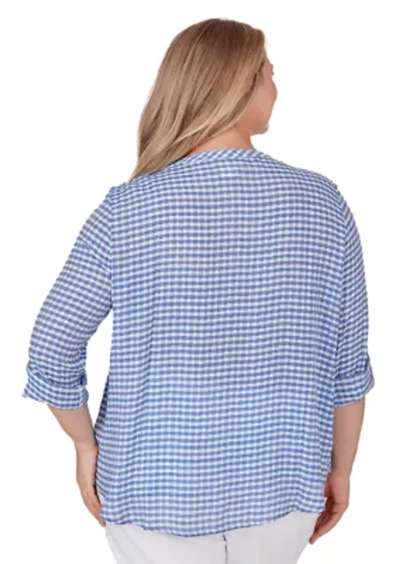 Plus Gingham Silky Henley Top
