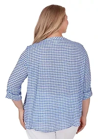 Plus Gingham Silky Henley Top