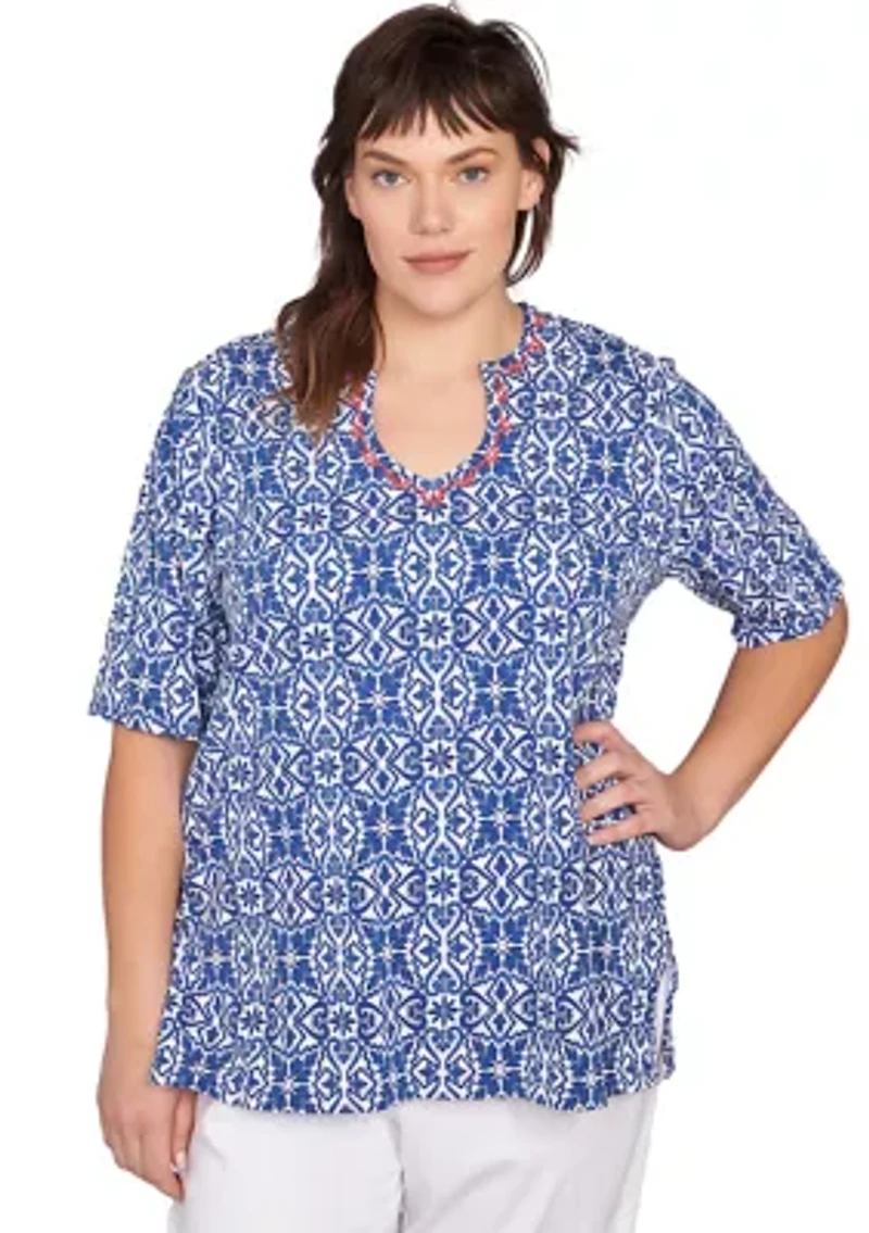 Plus Pacific Medallions Embellished Knit Top