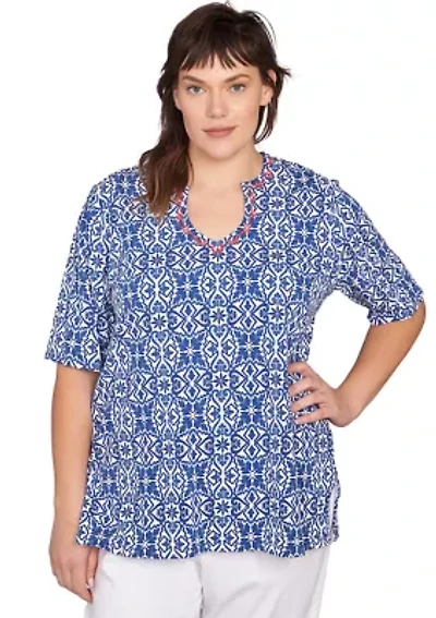 Plus Pacific Medallions Embellished Knit Top