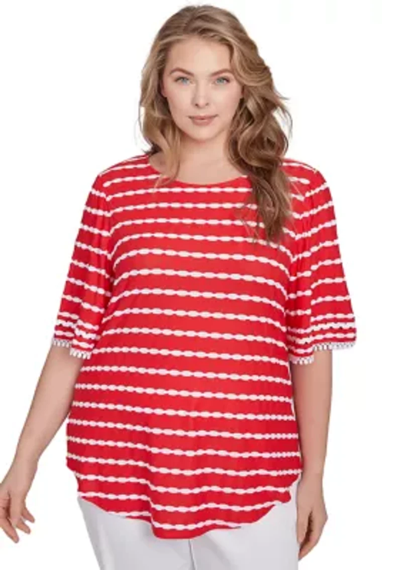 Tapered Stripe Textured T-Shirt