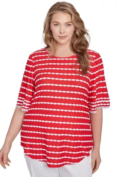 Tapered Stripe Textured T-Shirt