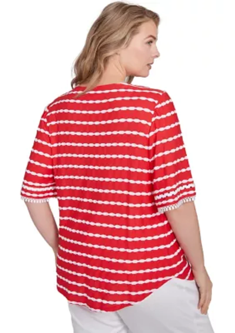Tapered Stripe Textured T-Shirt