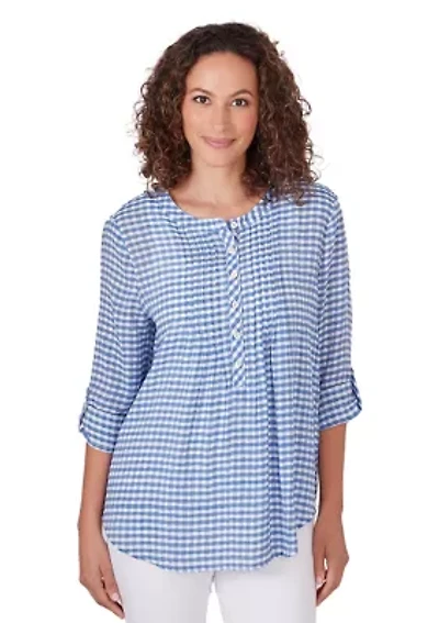 Petite Gingham Silky Henley Top