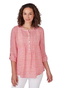 Petite Gingham Silky Henley Top