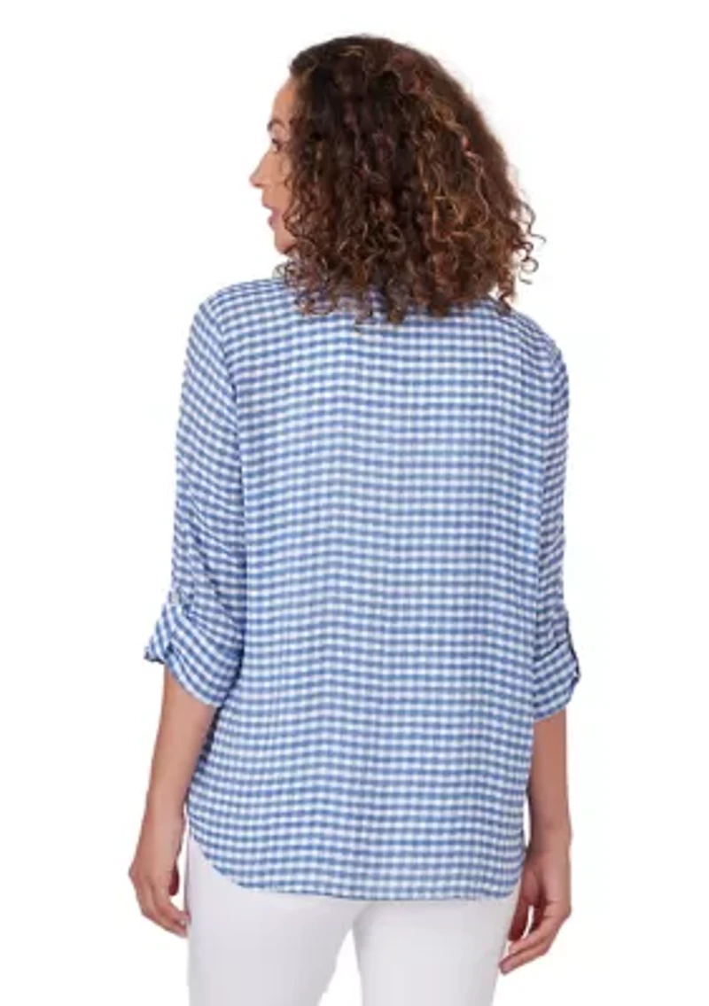 Petite Gingham Silky Henley Top