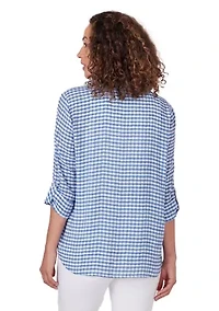 Petite Gingham Silky Henley Top