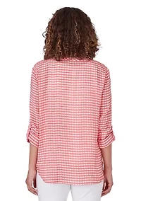 Petite Gingham Silky Henley Top