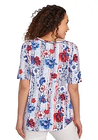 Petite Riviera Floral Stripe Print Knit Top