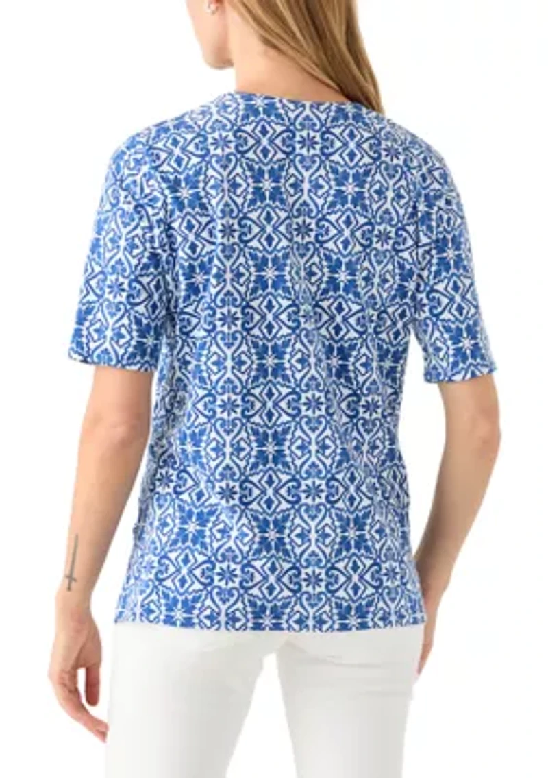 Petite Embellished Split Neck Top