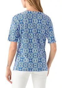 Petite Embellished Split Neck Top