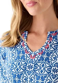 Petite Embellished Split Neck Top