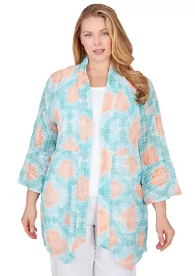 Plus Sheer Printed Chiffon Open Front Top