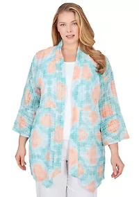 Plus Sheer Printed Chiffon Open Front Top
