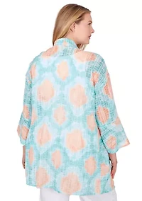 Plus Sheer Printed Chiffon Open Front Top