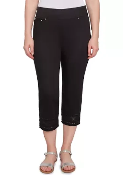 Women's Lotus Lace Soft Denim Capri Pants