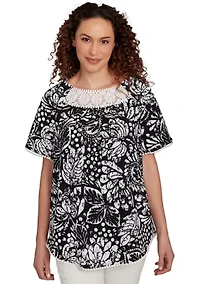 Women's Batik Island Paisley Lace Neck T-Shirt