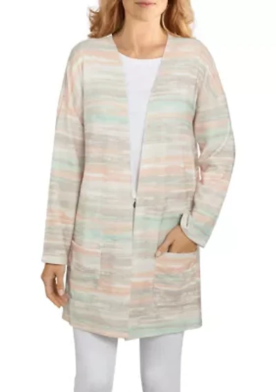 Petite Striped Open Front Hacci Cardigan