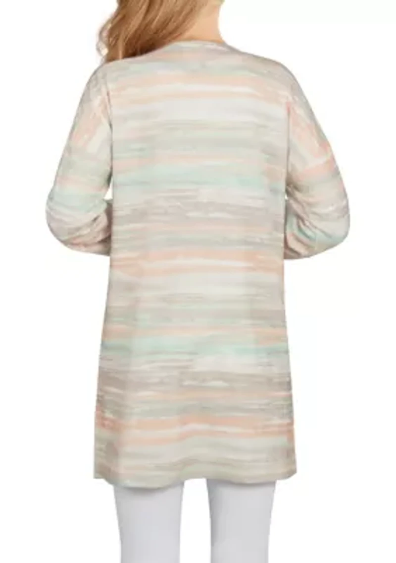 Petite Striped Open Front Hacci Cardigan