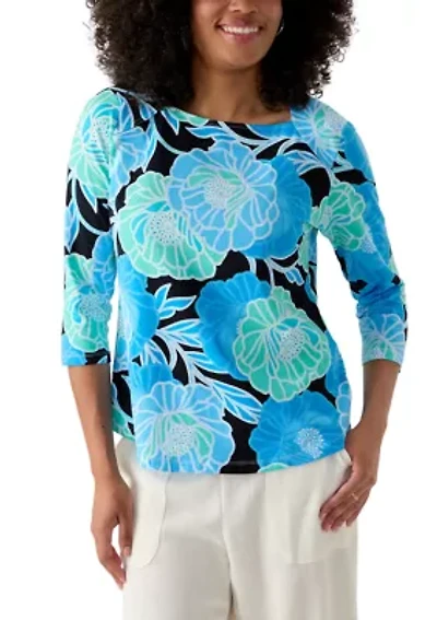 Women's Bold Poppies Envelope Neck Top