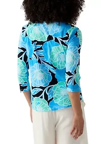 Women's Bold Poppies Envelope Neck Top