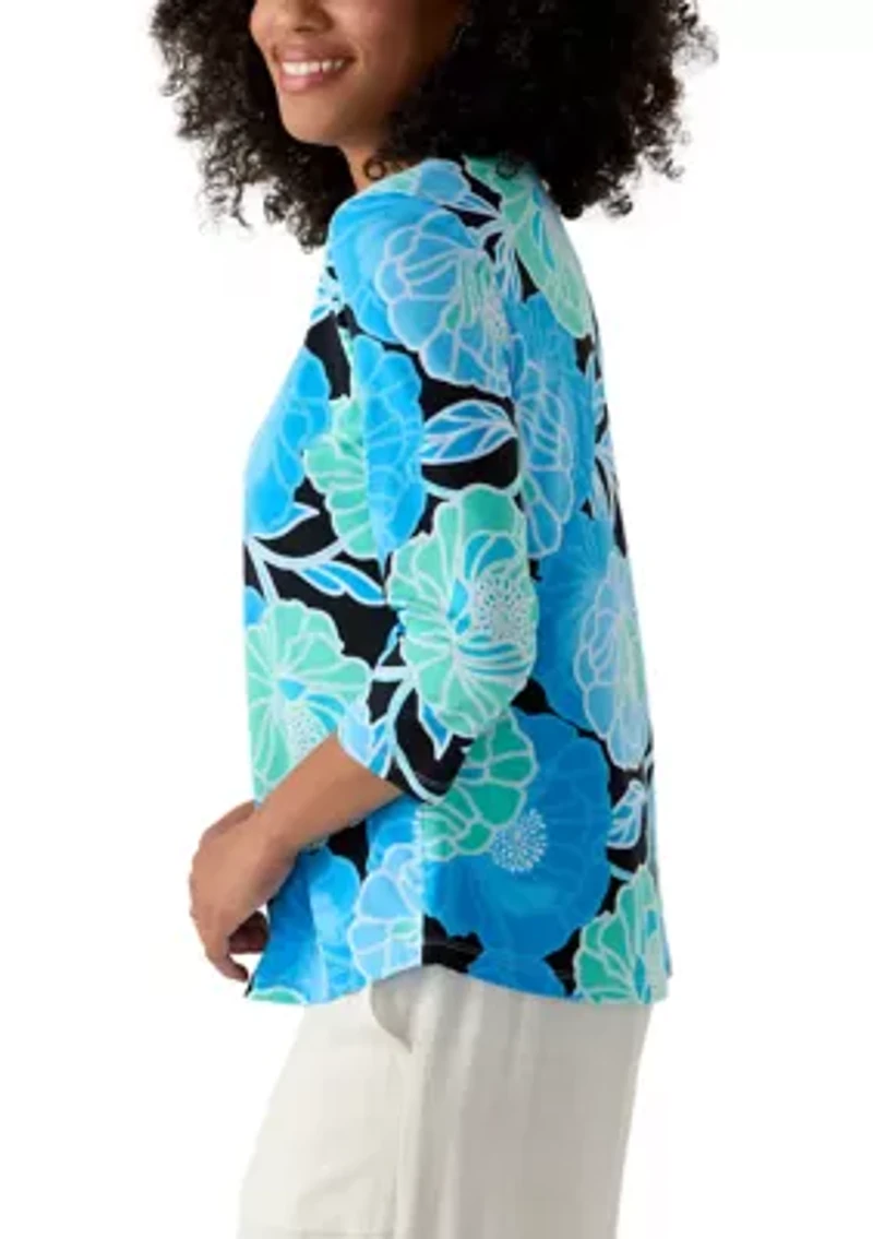 Women's Bold Poppies Envelope Neck Top