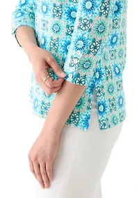 Women's Medallion Tile Floral Faux Surplice Top