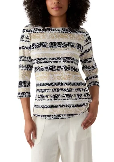 Women's Watercolor Floral Stripe Top