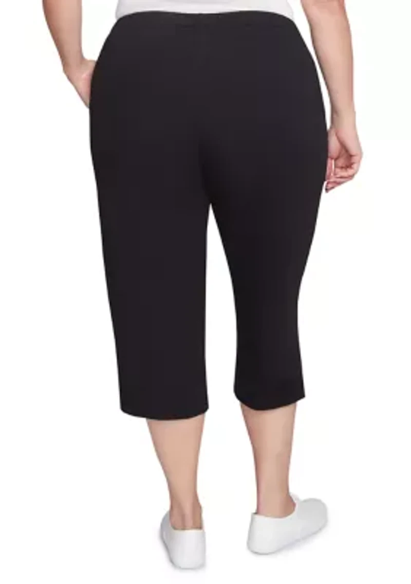 Plus Elastic Waist Pull-On French Terry Capri Pants
