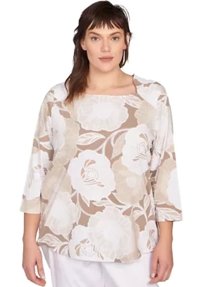 Plus Bold Poppies Envelope Neck Top