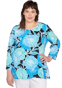Plus Scoop Neck Poppies Print Knit Top