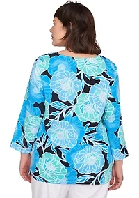 Plus Scoop Neck Poppies Print Knit Top