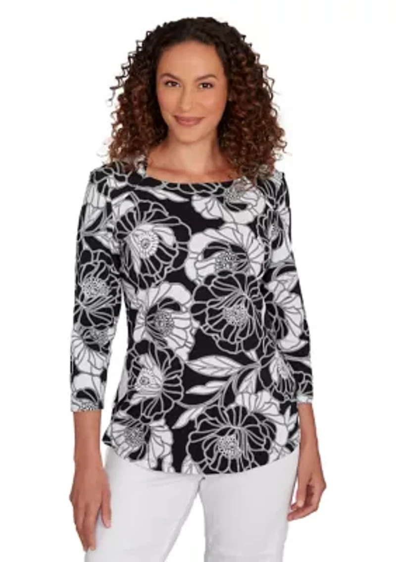 Petite Bold Poppies Envelope Neck Top