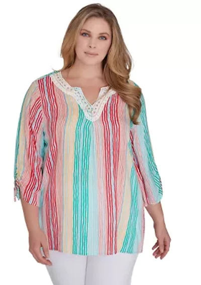 Women's Wavy Metallic Stripe Top