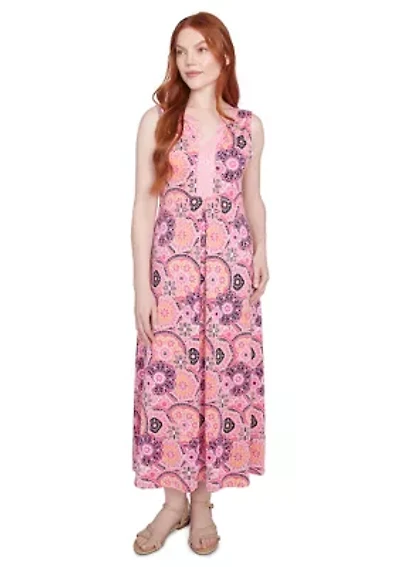 Women's Medallion Print Stretch Sleeveless Dress