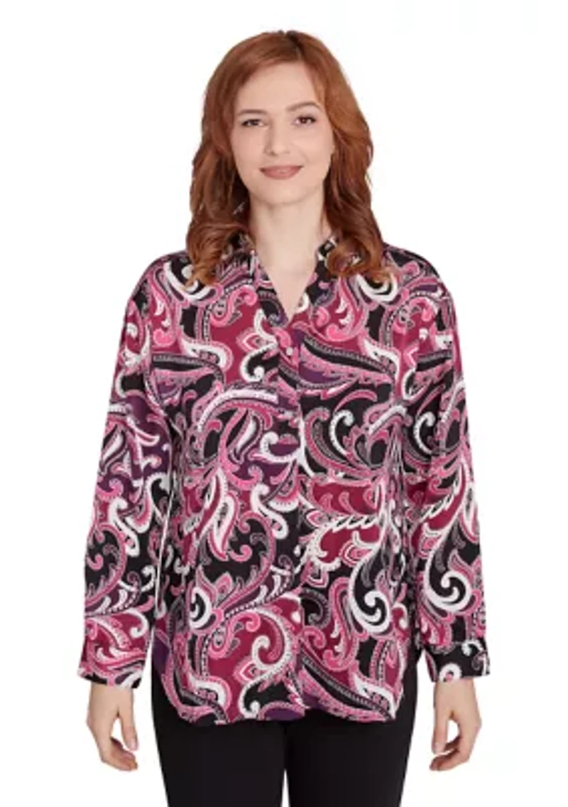 Women's V-Neck Paisley Printed Pullover Woven Tunic Top