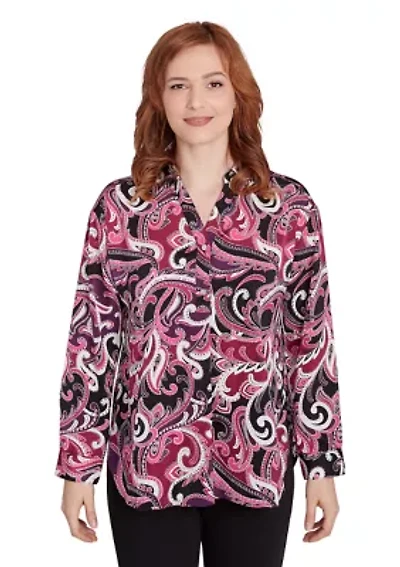 Women's V-Neck Paisley Printed Pullover Woven Tunic Top