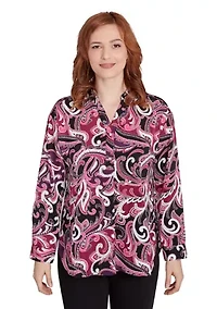 Women's V-Neck Paisley Printed Pullover Woven Tunic Top