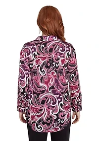 Women's V-Neck Paisley Printed Pullover Woven Tunic Top