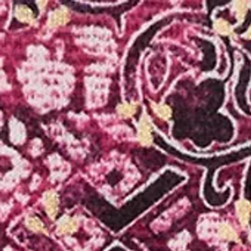 Plus Ring Neck Medallion Print Hatchi Knit Top with Asymmetric Hem