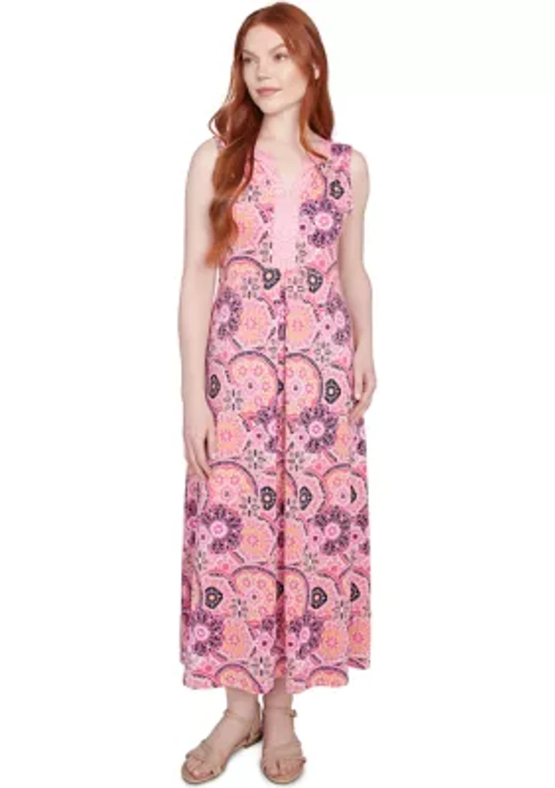 Petite Medallion Print Stretch Sleeveless Dress
