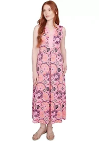 Petite Medallion Print Stretch Sleeveless Dress