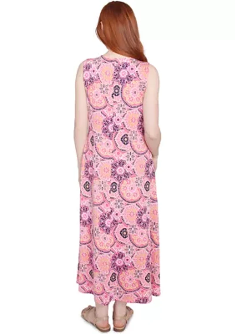 Petite Medallion Print Stretch Sleeveless Dress