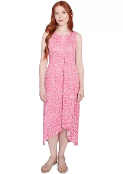 Petite Etched Medallion Puff Print High Low Dress