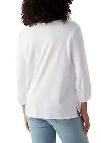 Women's Floral Embroidered Solid Knit Top